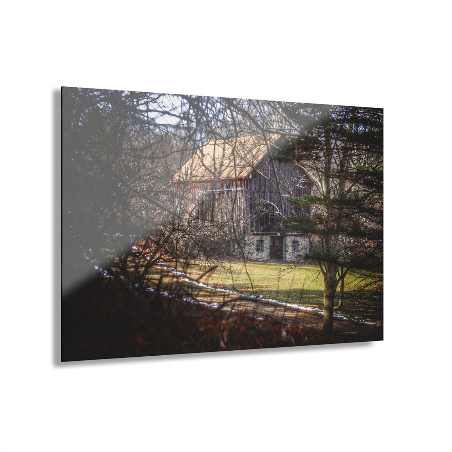 U R There Photography Newark Road Hidden Fieldstone Grey Rustic Farmhouse Acrylic Wall Print