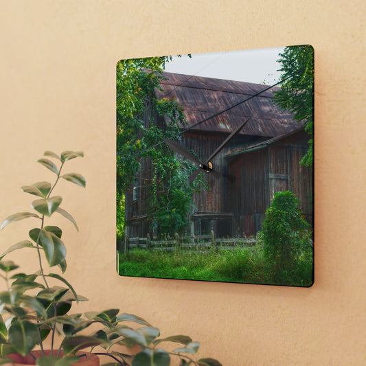 U R There Photography Oxford Rusted Red I Rustic Farmhouse Acrylic Analog Wall Clock