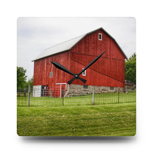 Elba Road Red II Rustic Farmhouse Acrylic Analog Wall Clock 10.75'' × 10.75'' (Square)