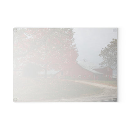 U R There Photography Goodrich Baldwin Road Reds II Rustic Farmhouse Tempered-Glass Cutting Board
