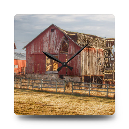 Irish Road Old Red Rustic Farmhouse Acrylic Analog Wall Clock 10.75'' × 10.75'' (Square)