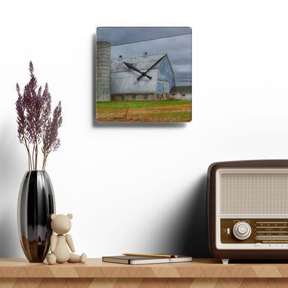 U R There Photography Daley Road Grey I Rustic Farmhouse Acrylic Analog Wall Clock