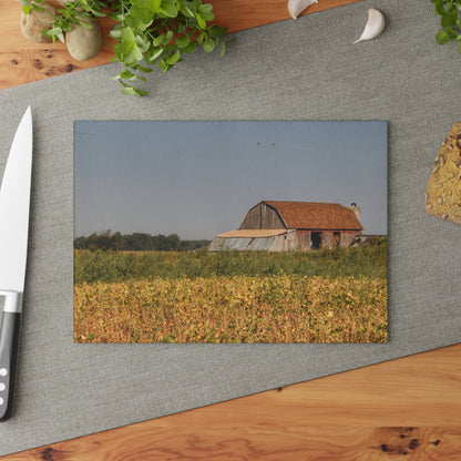 U R There Photography Slattery Road Saltbox Grey Rustic Farmhouse Tempered-Glass Cutting Board