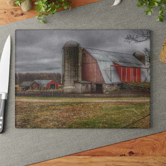 U R There Photography Slattery Roadside Red I Rustic Farmhouse Tempered-Glass Cutting Board
