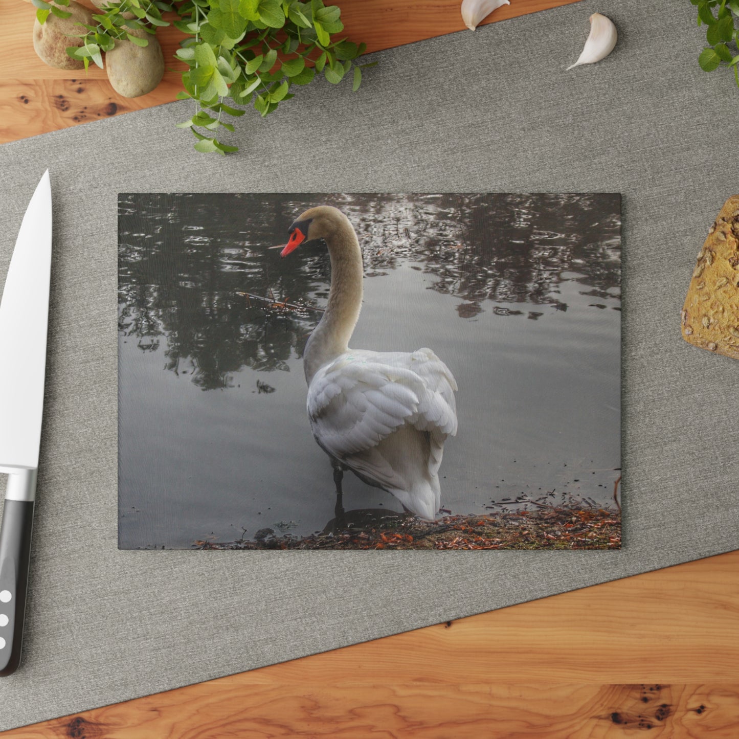 U R There Photography Swans of Duck Lake III Rustic Farmhouse Tempered-Glass Cutting Board