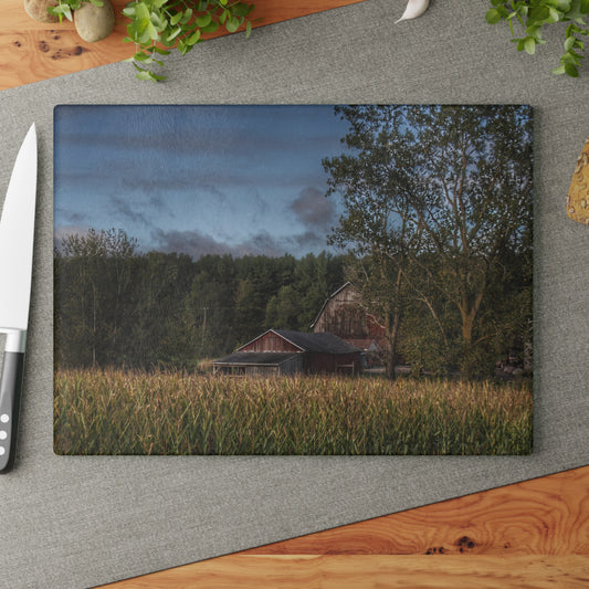 U R There Photography West Oregon Road Hidden Red II Rustic Farmhouse Tempered-Glass Cutting Board