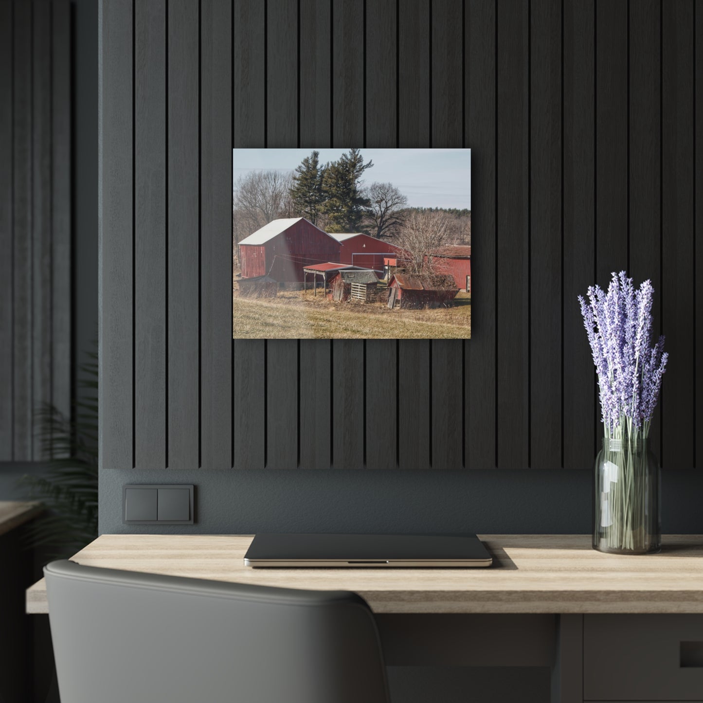 U R There Photography Bronson Lake Reds Rustic Farmhouse Acrylic Wall Print