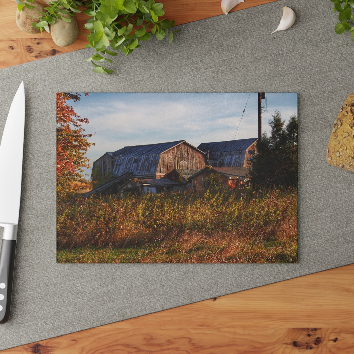 U R There Photography Montgomery Road Reds Rustic Farmhouse Tempered-Glass Cutting Board