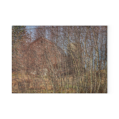U R There Photography Otter Lake Hidden Red Rustic Farmhouse Tempered-Glass Cutting Board