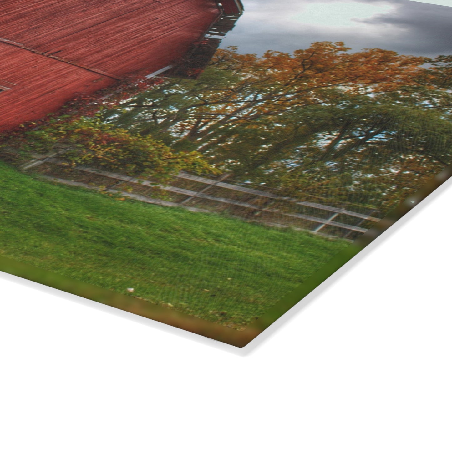 U R There Photography Hegel Road Old Red II Rustic Farmhouse Tempered-Glass Cutting Board