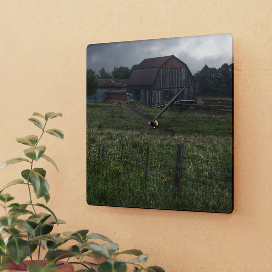 U R There Photography Newark Road Tilted Grey I Rustic Farmhouse Acrylic Analog Wall Clock