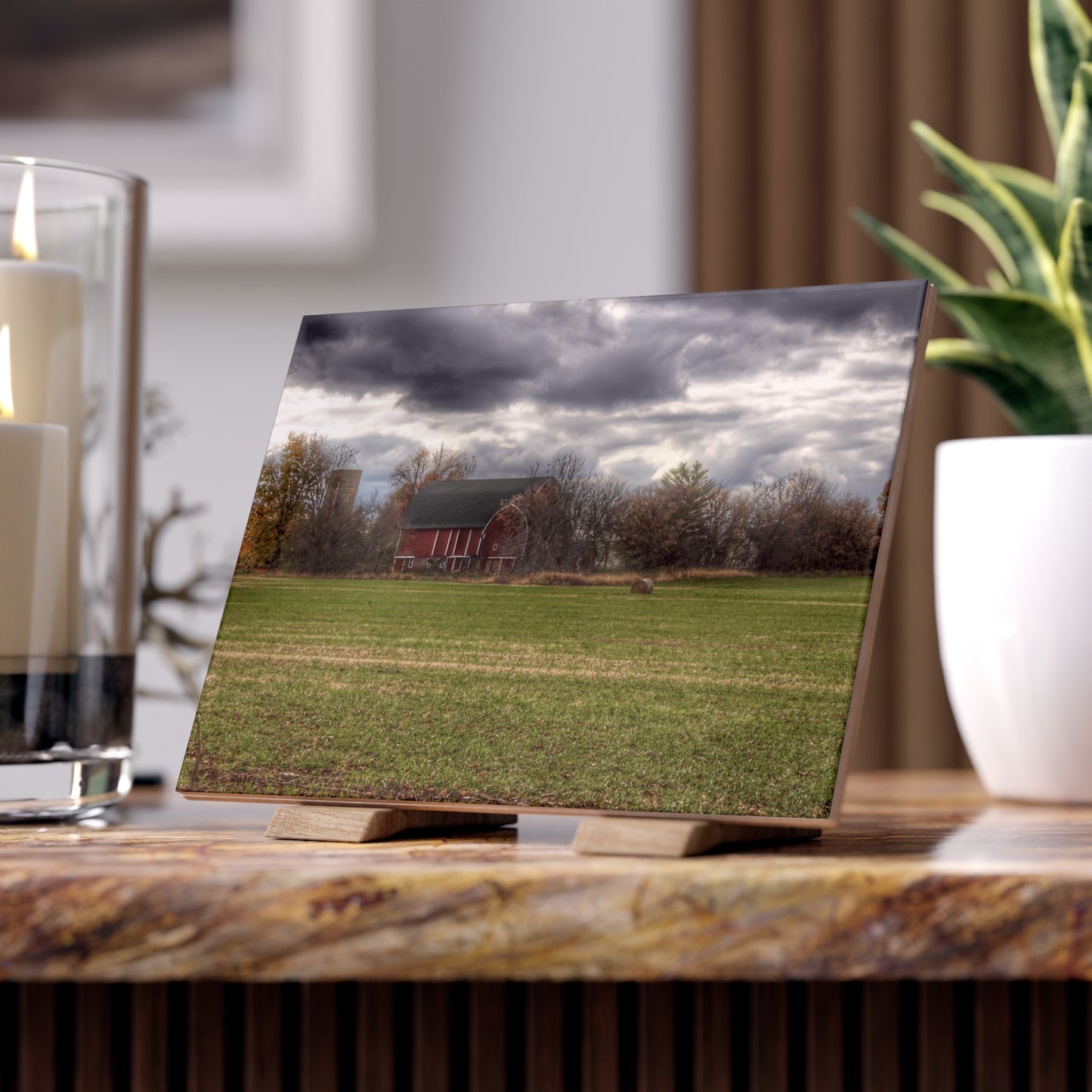 U R There Photography Booth Road Hidden Red II Rustic Farmhouse Decorative Ceramic Tile