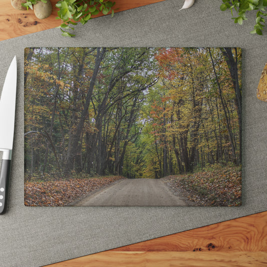 U R There Photography Country Roads in Dryden III Rustic Farmhouse Tempered-Glass Cutting Board
