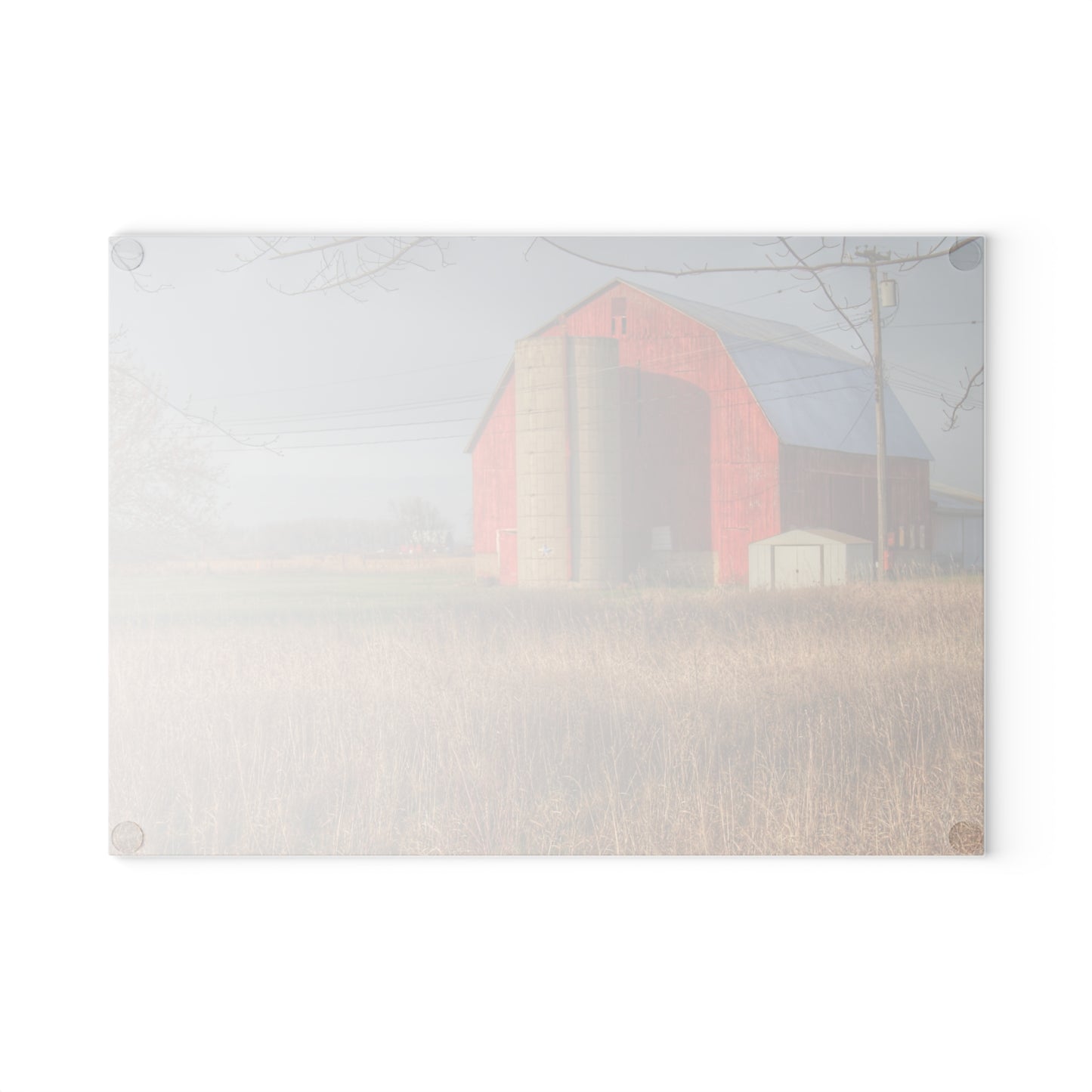 U R There Photography Harrington Road Red and Silo Rustic Farmhouse Tempered-Glass Cutting Board