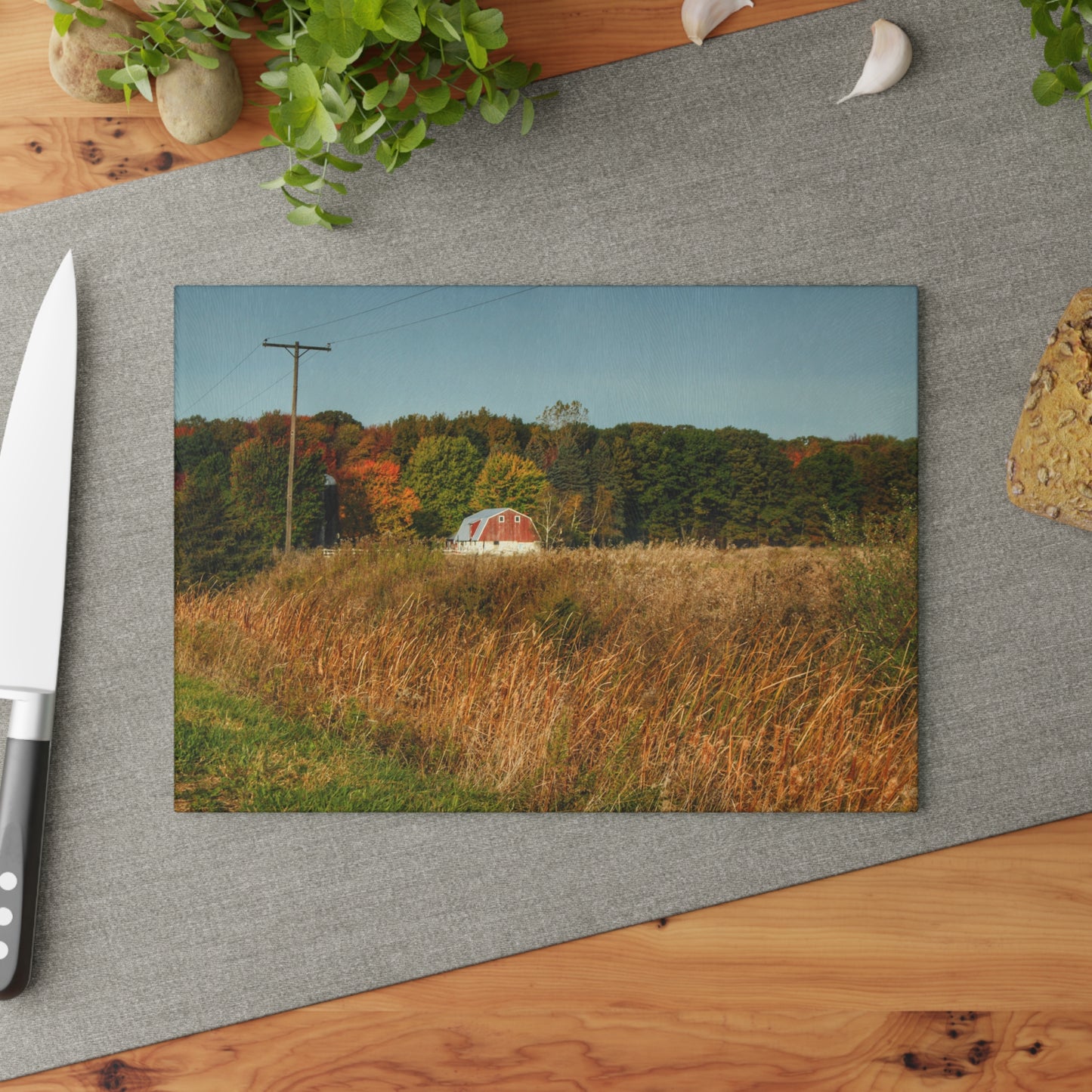 U R There Photography Murphy Lake Road Hidden Red Rustic Farmhouse Tempered-Glass Cutting Board
