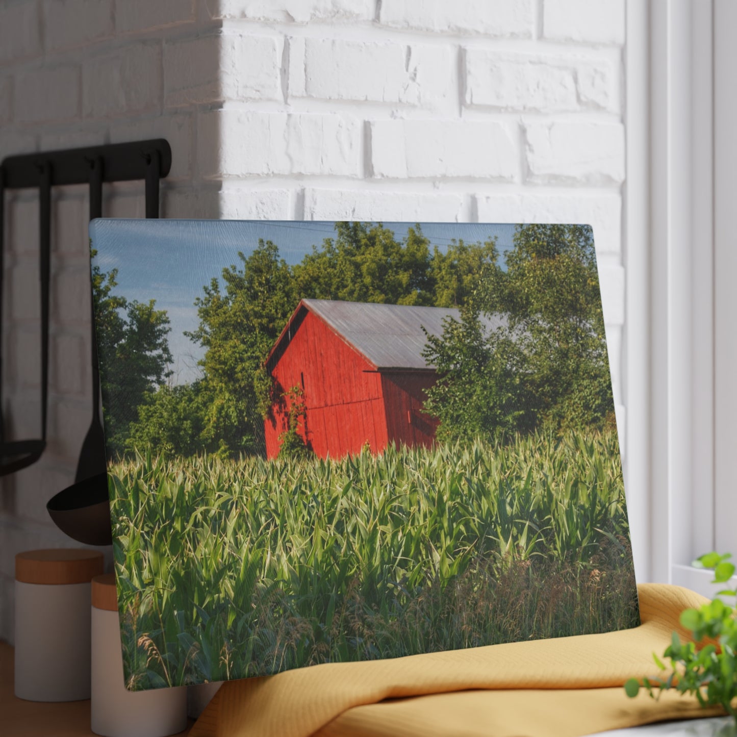 U R There Photography Willard Road Red III Rustic Farmhouse Tempered-Glass Cutting Board