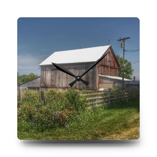 Castle Road Cow Barn I Rustic Farmhouse Acrylic Analog Wall Clock 10.75'' × 10.75'' (Square)