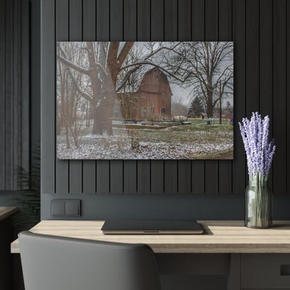 U R There Photography Bishop Road Winter Red Rustic Farmhouse Acrylic Wall Print
