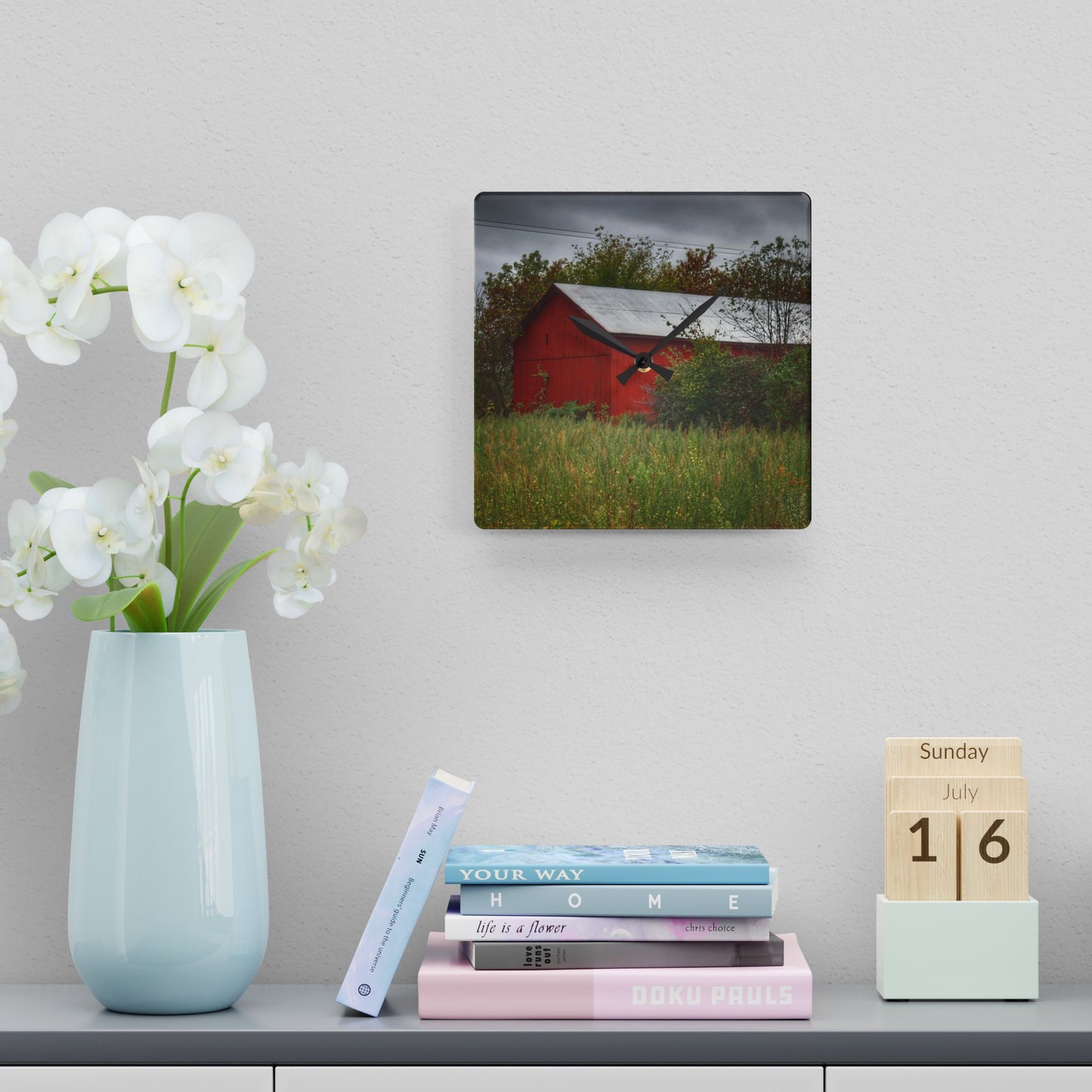 U R There Photography Willard Road Red I Rustic Farmhouse Acrylic Analog Wall Clock