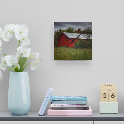 U R There Photography Willard Road Red I Rustic Farmhouse Acrylic Analog Wall Clock