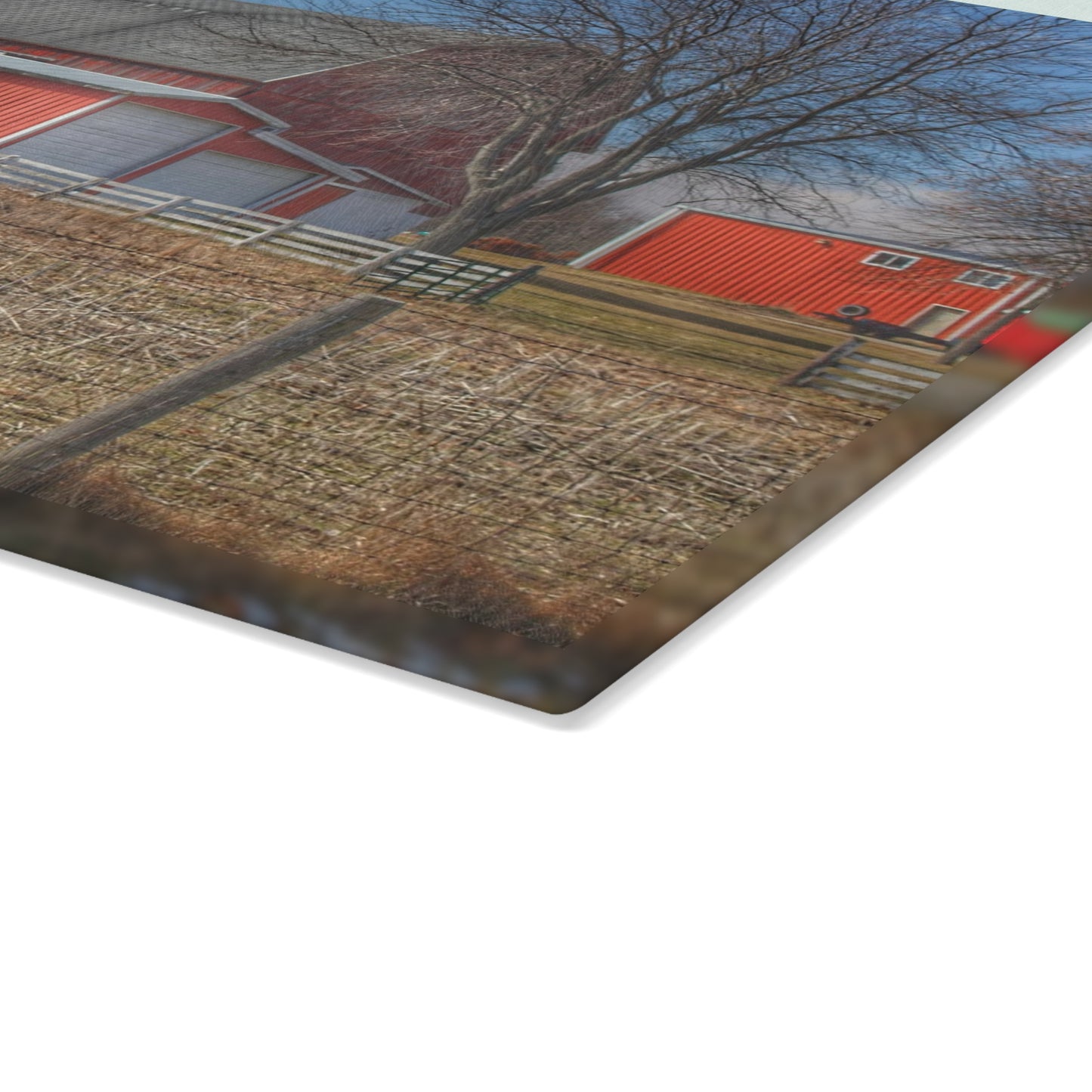 U R There Photography Clifford Road Red II Rustic Farmhouse Tempered-Glass Cutting Board