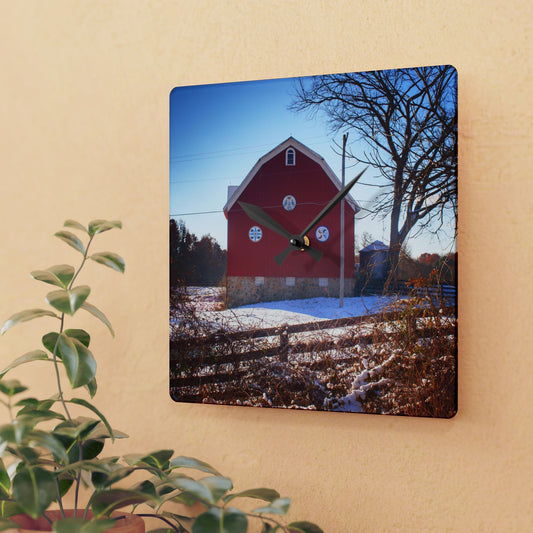 U R There Photography Groveland Red Rustic Farmhouse Acrylic Analog Wall Clock