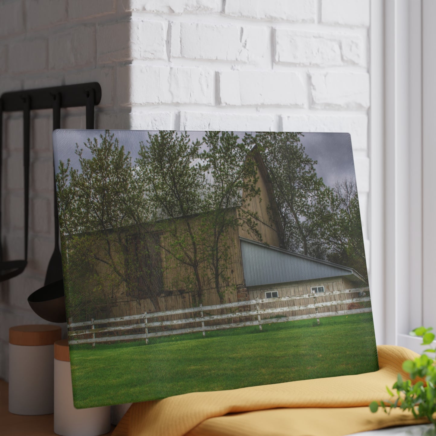 U R There Photography Grange Hall Road Whitewash Grey Rustic Farmhouse Tempered-Glass Cutting Board