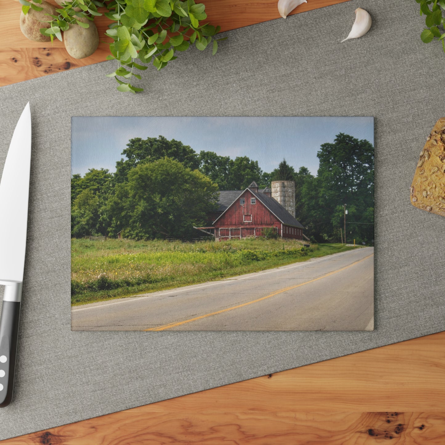 U R There Photography Metamora Red II Rustic Farmhouse Tempered-Glass Cutting Board