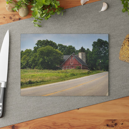 U R There Photography Metamora Red II Rustic Farmhouse Tempered-Glass Cutting Board