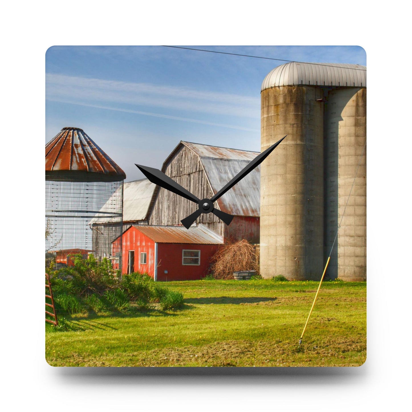U R There Photography Deckerville Road Grey I Rustic Farmhouse Acrylic Analog Wall Clock