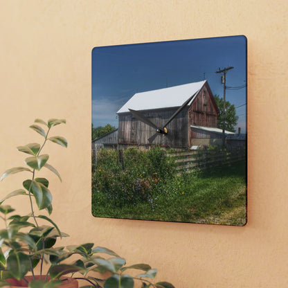 U R There Photography Castle Road Cow Barn I Rustic Farmhouse Acrylic Analog Wall Clock