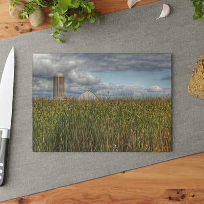 Barn Boutique Rustic Tempered-Glass Cutting Board| Overlooking a Corn Field