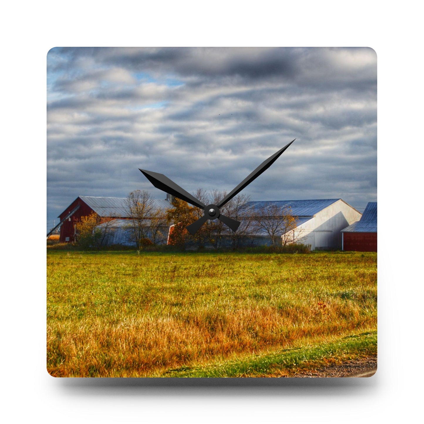 U R There Photography Marlette Road Farm I Rustic Farmhouse Acrylic Analog Wall Clock