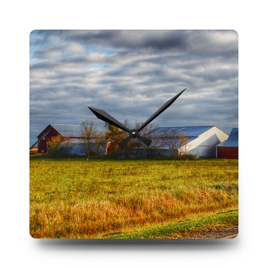 Marlette Road Farm I Rustic Farmhouse Acrylic Analog Wall Clock 10.75'' × 10.75'' (Square)