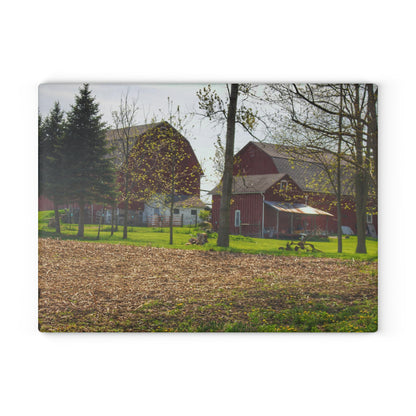 U R There Photography Bishop Road Reds III Rustic Farmhouse Tempered-Glass Cutting Board