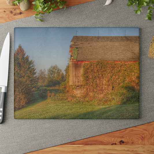 U R There Photography Bearanger Road Red Rustic Farmhouse Tempered-Glass Cutting Board
