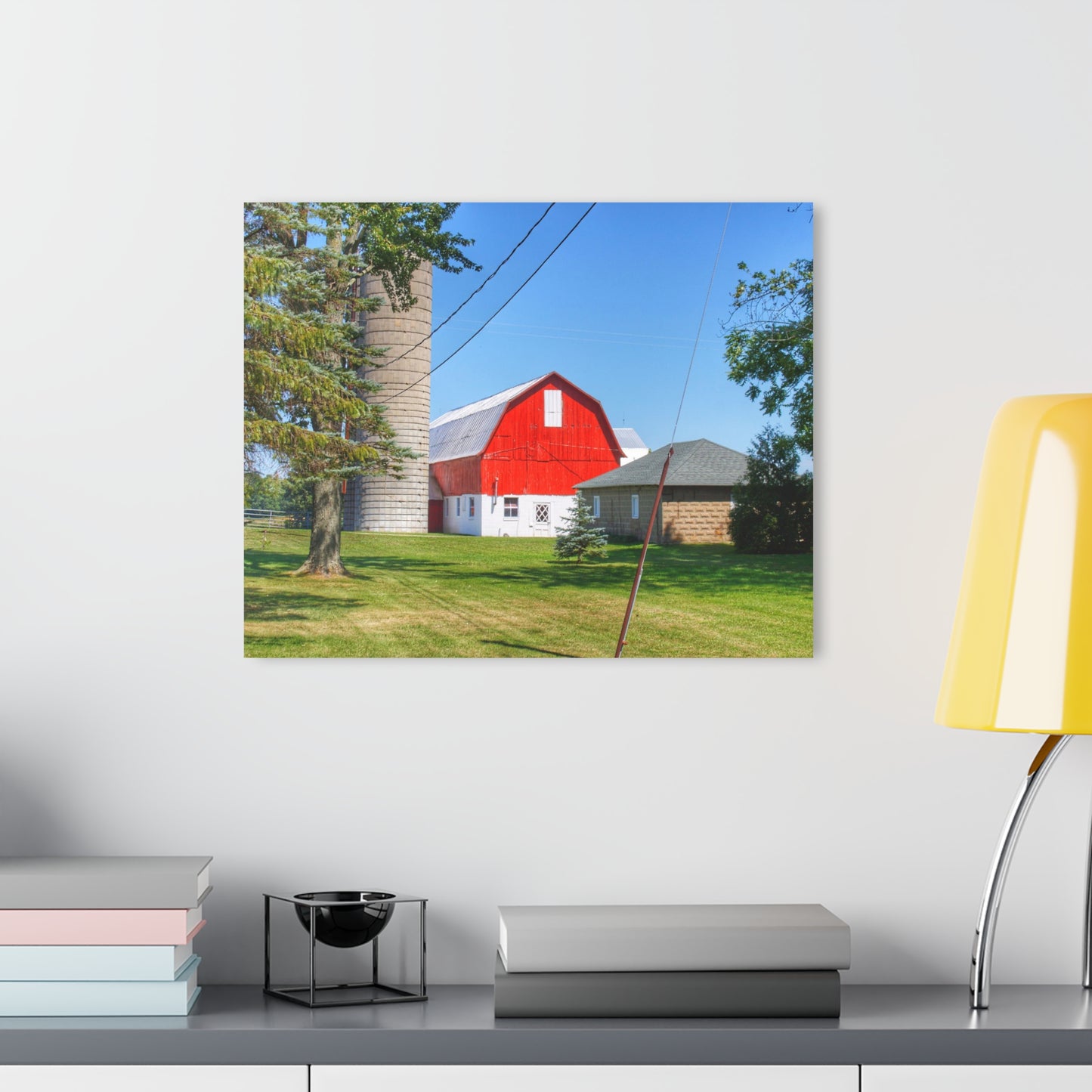 U R There Photography East Lake Road Red and Little Grey Rustic Farmhouse Acrylic Wall Print