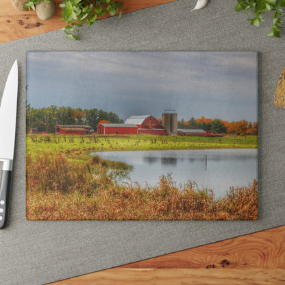 U R There Photography Oakwood Reds Rustic Farmhouse Tempered-Glass Cutting Board