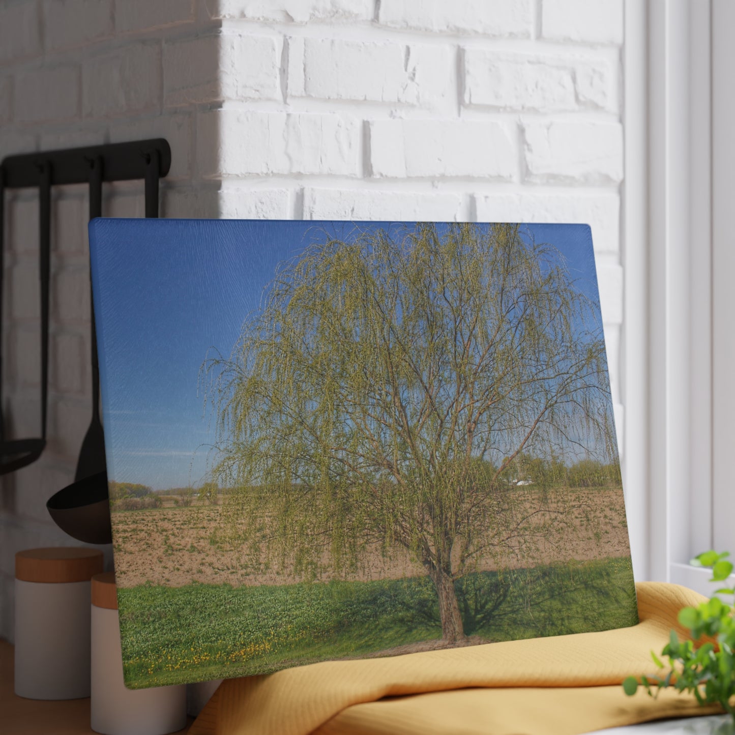 U R There Photography Spring Farm Willow Tree Rustic Farmhouse Tempered-Glass Cutting Board