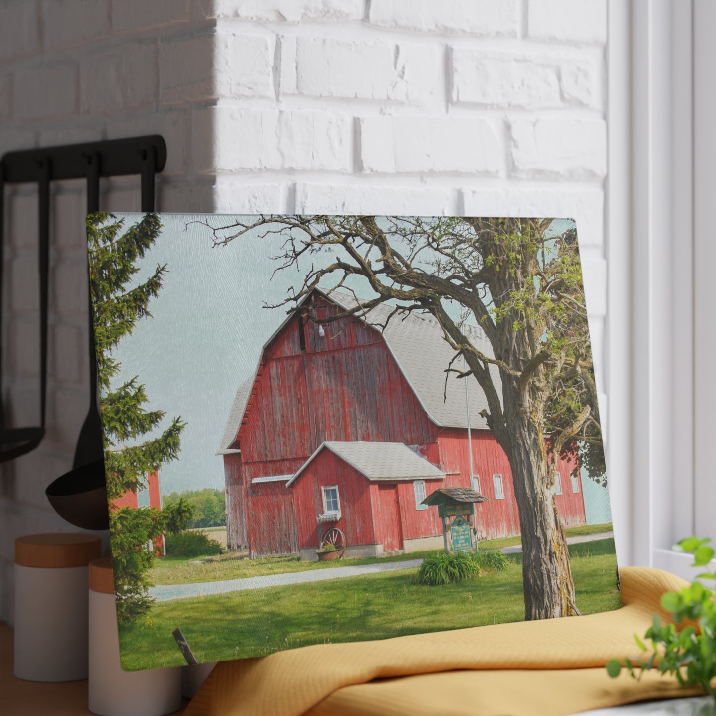 U R There Photography French Road Centennial Reds I Rustic Farmhouse Tempered-Glass Cutting Board