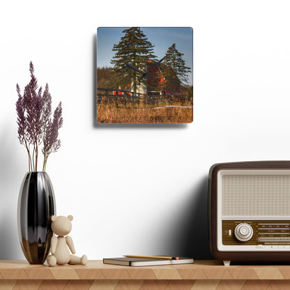 U R There Photography Blood Road Red I Rustic Farmhouse Acrylic Analog Wall Clock