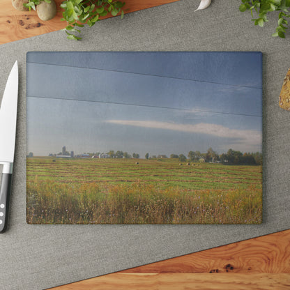 U R There Photography Farm Across the Field Rustic Farmhouse Tempered-Glass Cutting Board