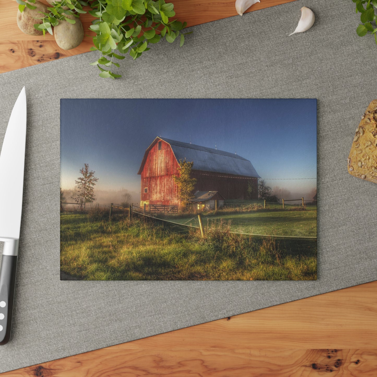 U R There Photography Columbiaville Red I Rustic Farmhouse Tempered-Glass Cutting Board
