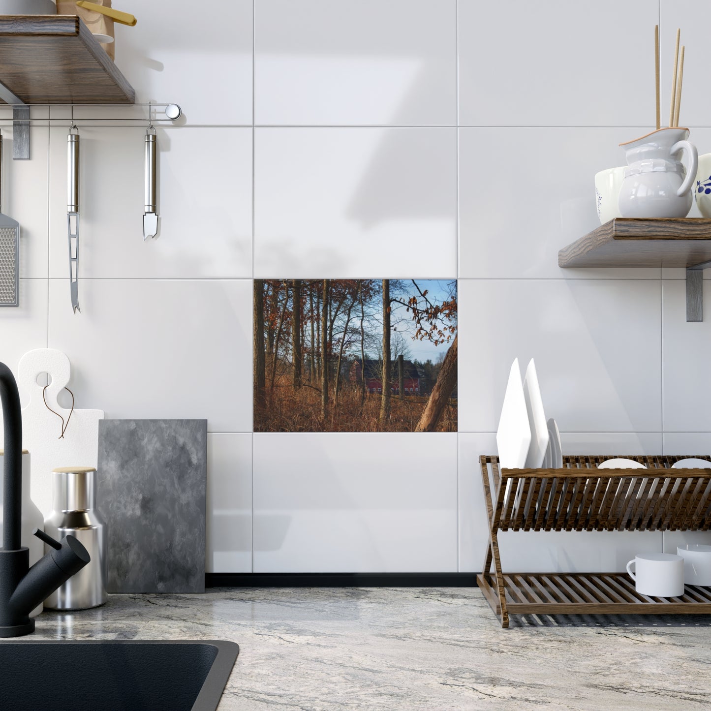 U R There Photography Blood Road Red II Rustic Farmhouse Decorative Ceramic Tile