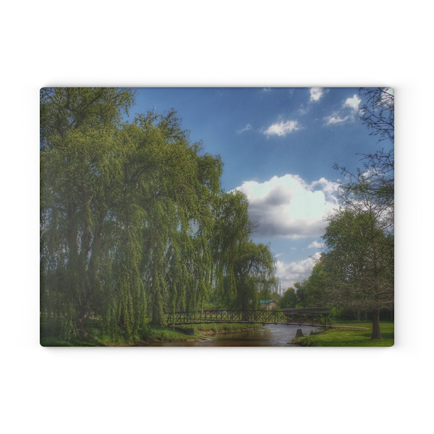 Barn Boutique Rustic Tempered-Glass Cutting Board| Crampton Park Bridge in Lapeer I