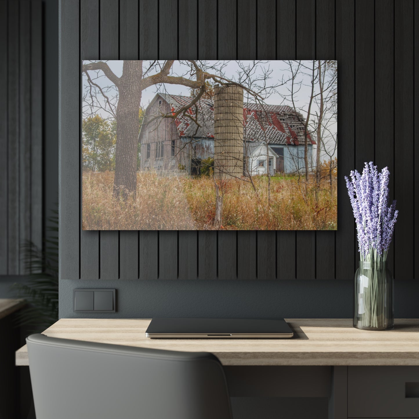 U R There Photography Hill Road Roadside Grey II Rustic Farmhouse Acrylic Wall Print