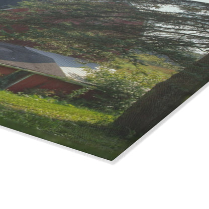 U R There Photography Grey Road Red Rustic Farmhouse Tempered-Glass Cutting Board