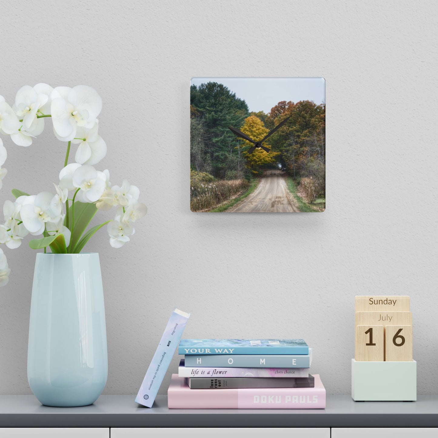 U R There Photography Country Roads in Dryden I Rustic Farmhouse Acrylic Analog Wall Clock