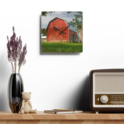U R There Photography Crawford Road Red II Rustic Farmhouse Acrylic Analog Wall Clock