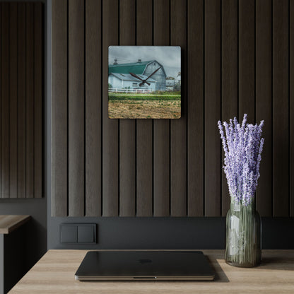 U R There Photography Richville Road Grey II Rustic Farmhouse Acrylic Analog Wall Clock